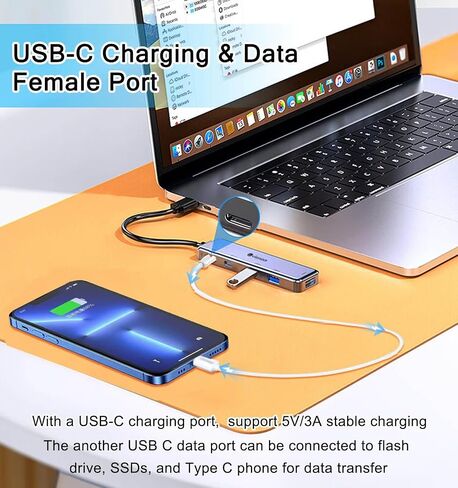 USB C Hub 5 Ports, VIENON Aluminum 5 in 1 USB C Dongle USB C Splitter with USB C Power/Data Ports, USB Extender for MacBook Pro Air iMac Pro, iPad Pro and More Type C Laptop in Saudi Arabia