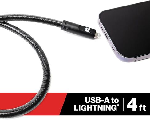 كابل شحن Cummins Lightning(R) إلى USB A CMN4700 سلك شحن فولاذي متين لجهاز iPhone MFi Certified Plus Organizer 4ft - أسود in Kuwait