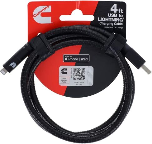 كابل شحن Cummins Lightning(R) إلى USB A CMN4700 سلك شحن فولاذي متين لجهاز iPhone MFi Certified Plus Organizer 4ft - أسود in Kuwait