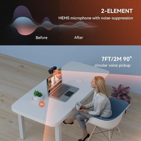 كاميرا ويب NUROUM V11 2K للكمبيوتر الشخصي، كاميرا ويب USB 1080P 60FPS مع ميكروفون، غطاء الخصوصية، 1440P@30fps، زاوية واسعة 90 درجة، التوصيل والتشغيل لأجهزة Mac/الكمبيوتر المحمول/سطح المكتب/الكمبيوتر، للتكبير/الفرق/Webex/Google Meet in Kuwait