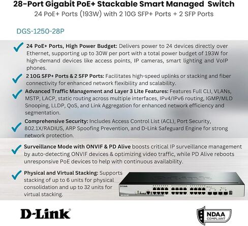 D-Link 20-Port Gigabit Stackable Smart Managed Switch 10G Uplinks | 16 Gigabit + 2 10GbE SFP+ and 2 SFP Ports| L2+/L3 Lite |VLANs |Web Managed |Surveillance Mode| NDAA Compliant (DGS-1510-20) in Saudi Arabia
