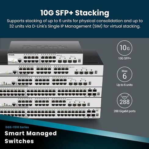 دي لينك 20 منفذ جيجابت محول ذكي مُدار 10 جيجا وصلات | 16 جيجابت + 2 منفذ SFP+ بسرعة 10 جيجابت ومنفذين SFP| L2+/L3 Lite |شبكات VLAN |إدارة الويب |وضع المراقبة| متوافق مع NDAA (DGS-1510-20) in Kuwait