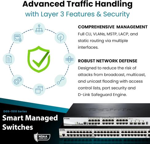 دي لينك 20 منفذ جيجابت محول ذكي مُدار 10 جيجا وصلات | 16 جيجابت + 2 منفذ SFP+ بسرعة 10 جيجابت ومنفذين SFP| L2+/L3 Lite |شبكات VLAN |إدارة الويب |وضع المراقبة| متوافق مع NDAA (DGS-1510-20) in Kuwait