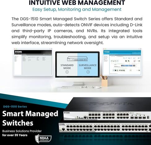 دي لينك 20 منفذ جيجابت محول ذكي مُدار 10 جيجا وصلات | 16 جيجابت + 2 منفذ SFP+ بسرعة 10 جيجابت ومنفذين SFP| L2+/L3 Lite |شبكات VLAN |إدارة الويب |وضع المراقبة| متوافق مع NDAA (DGS-1510-20) in Kuwait