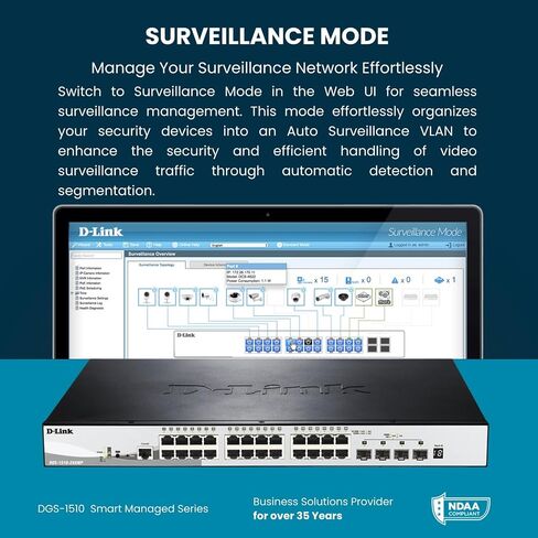 دي لينك 20 منفذ جيجابت محول ذكي مُدار 10 جيجا وصلات | 16 جيجابت + 2 منفذ SFP+ بسرعة 10 جيجابت ومنفذين SFP| L2+/L3 Lite |شبكات VLAN |إدارة الويب |وضع المراقبة| متوافق مع NDAA (DGS-1510-20) in Kuwait
