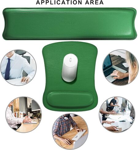 Mydours PU Leather Keyboard Wrist Rest & Mouse Wrist Support Set for Computers & Laptop, Ergonomic Design Memory Foam and Non-Slip Rubber Base for Easy Typing (Green) in Saudi Arabia