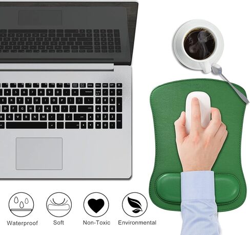مجموعة مسند المعصم من جلد البولي يوريثان ومسند المعصم والفأرة لأجهزة الكمبيوتر والكمبيوتر المحمول، تصميم مريح من إسفنج الذاكرة وقاعدة مطاطية غير قابلة للانزلاق لسهولة الكتابة (أخضر) in Kuwait