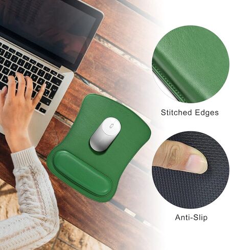 مجموعة مسند المعصم من جلد البولي يوريثان ومسند المعصم والفأرة لأجهزة الكمبيوتر والكمبيوتر المحمول، تصميم مريح من إسفنج الذاكرة وقاعدة مطاطية غير قابلة للانزلاق لسهولة الكتابة (أخضر) in Kuwait