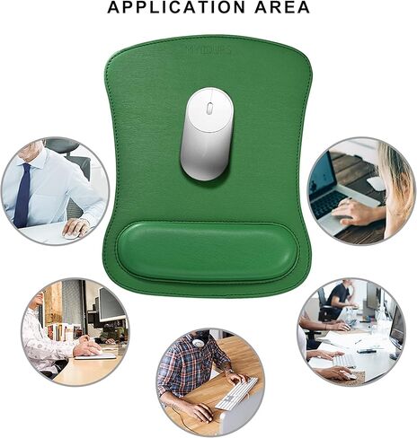 مجموعة مسند المعصم من جلد البولي يوريثان ومسند المعصم والفأرة لأجهزة الكمبيوتر والكمبيوتر المحمول، تصميم مريح من إسفنج الذاكرة وقاعدة مطاطية غير قابلة للانزلاق لسهولة الكتابة (أخضر) in Kuwait