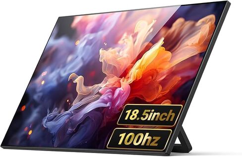 شاشة محمولة 18.5 بوصة، 100 هرتز 100% sRGB، 1080P FHD FreeSync IPS عرض ألعاب لأجهزة الكمبيوتر المحمول Mac PC | النوع C HDMI HDR Travel مع مسند لجهاز Xbox PS4/5 Switch in Kuwait