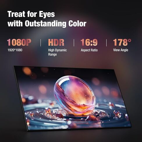 شاشة محمولة 18.5 بوصة، 100 هرتز 100% sRGB، 1080P FHD FreeSync IPS عرض ألعاب لأجهزة الكمبيوتر المحمول Mac PC | النوع C HDMI HDR Travel مع مسند لجهاز Xbox PS4/5 Switch in Kuwait