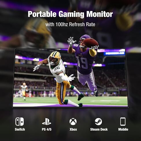 شاشة محمولة 18.5 بوصة، 100 هرتز 100% sRGB، 1080P FHD FreeSync IPS عرض ألعاب لأجهزة الكمبيوتر المحمول Mac PC | النوع C HDMI HDR Travel مع مسند لجهاز Xbox PS4/5 Switch in Kuwait