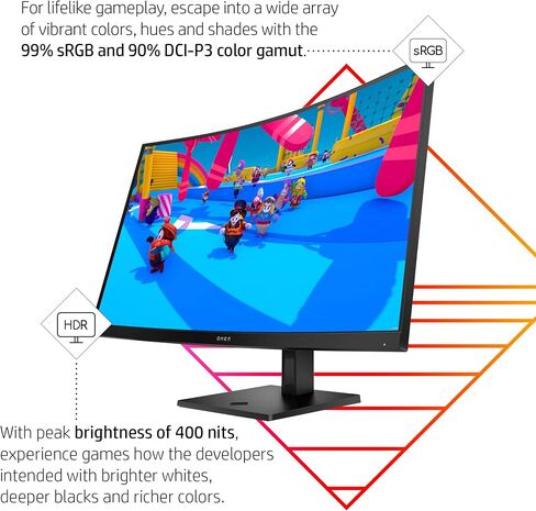 شاشة HP OMEN 32c المنحنية للألعاب مقاس 31.5 بوصة QHD 165 هرتز AMD FreeSync EyeSafe حامل قابل للتعديل معتمد من VESA، 99% sRGB، 90% DCI-P3، 400 شمعة في المتر المربع، لوحدة تحكم الألعاب، الكمبيوتر الشخصي، سطح المكتب - أسود (متجدد) in Kuwait