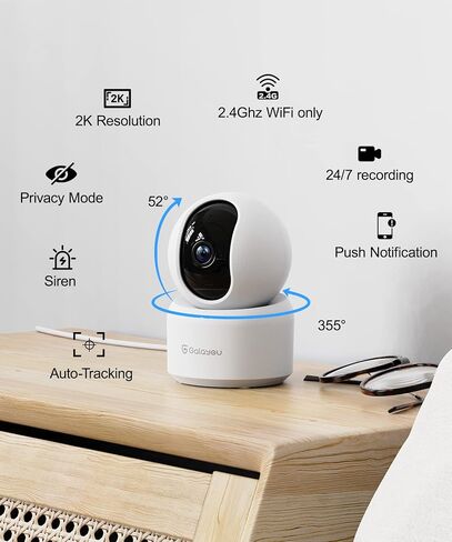 GALAYOU Indoor Cameras for Home Security/Baby Monitoring in 2K, G2 2Pack | Pet/Nanny Camera/Baby Monitor with Night Vision, Siren, 24/7 TF Card Storage, PTZ, Two-Way Talk, Wired Plug, 2.4Ghz Wi-Fi in Saudi Arabia