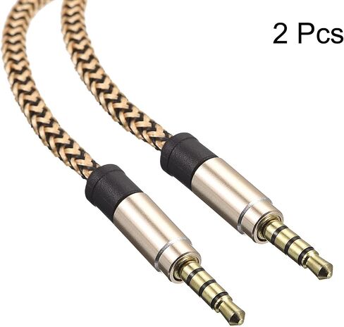 MECCANIXITY 2 Pack Aux Cable 3.5mm Male to Male Nylon Braided 5Ft 4 Pole Hi-Fi Stereo Sound Auxiliary Cord Orange for Earphones, Smart Phones, Home/Car Stereos, Speakers, Computers in Saudi Arabia