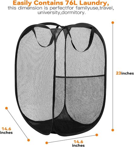 Pop Up Hamper, Premium Pop Up Laundry Basket Foldable mesh laundry hamper in Saudi Arabia