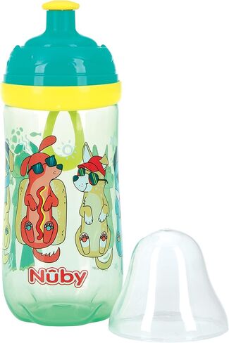 كوب Nuby Busy Sipper بمرحلتين مع فوهة سيليكون مانعة للانسكاب وتدفق حر منبثق، 12 أونصة، متنوع (قد تختلف الألوان/التصميمات)، 6 أشهر فما فوق، 12 أونصة in Saudi Arabia