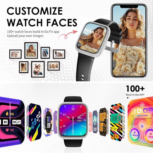 ساعة ذكية للنساء، جهاز تتبع اللياقة البدنية AMOLED مقاس 1.75 بوصة لنظام Android iOS، الرد/إجراء المكالمات مع مراقب معدل ضربات القلب للنوم 130+ وضع رياضي، ساعة ذكية مقاومة للماء IP68 (سوار أسود مع ساعة ذهبية) in Kuwait