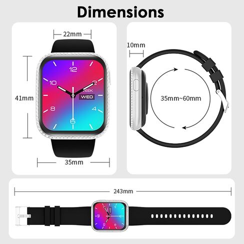 ساعة ذكية للنساء، جهاز تتبع اللياقة البدنية AMOLED مقاس 1.75 بوصة لنظام Android iOS، الرد/إجراء المكالمات مع مراقب معدل ضربات القلب للنوم 130+ وضع رياضي، ساعة ذكية مقاومة للماء IP68 (سوار أسود مع ساعة ذهبية) in Kuwait