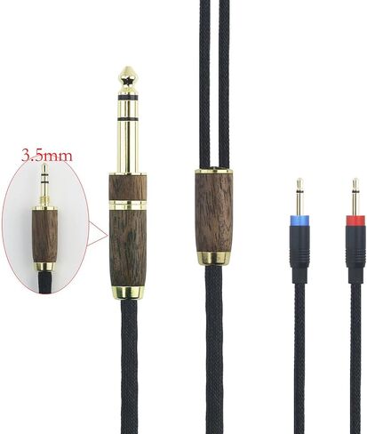 NewFantasia 6N OCC Copper Silver Plated Upgrade Audio Cable 3.5mm Male & 6.3mm Adapter for Monolith M1060, M1060C, M565, M565, for AudioQuest NightHawk Headphone Walnut Wood Shell (2X 2.5mm Version) in Saudi Arabia