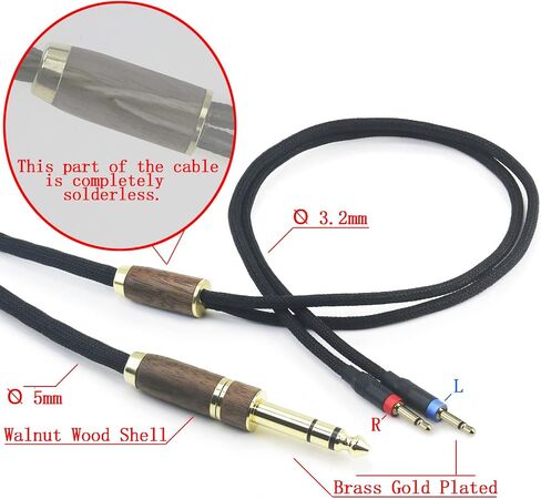 NewFantasia 6N OCC Copper Silver Plated Upgrade Audio Cable 3.5mm Male & 6.3mm Adapter for Monolith M1060, M1060C, M565, M565, for AudioQuest NightHawk Headphone Walnut Wood Shell (2X 2.5mm Version) in Saudi Arabia