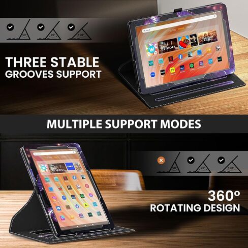 حافظة MoKo تناسب جهاز Amazon Kindle Fire HD 10 & 10 Plus الجديد تمامًا (الجيل 13/11، إصدار 2023/2021) مقاس 10.1 بوصة - حافظة خفيفة الوزن قابلة للدوران 360 درجة من البولي يوريثان، مع مسند وحزام لليد، لون مزدوج in Saudi Arabia