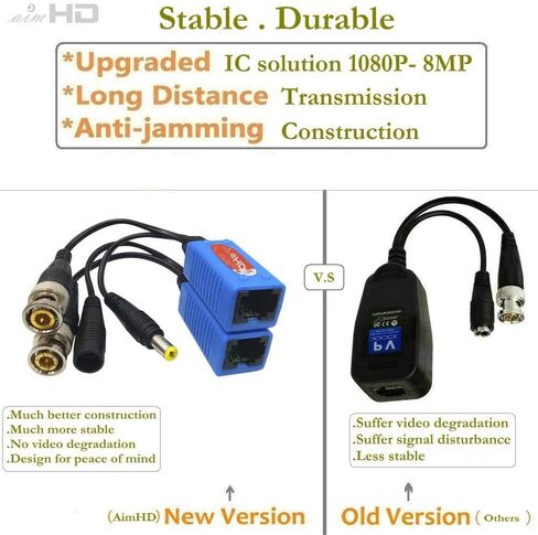 زوجان من BNC إلى RJ45 Baluns للفيديو السلبي مع الطاقة لـ 1080P - 8MP ترقية CCTV لأمن المنزل كاميرا مراقبة Cat5e نظام نقل طاقة الفيديو in Kuwait