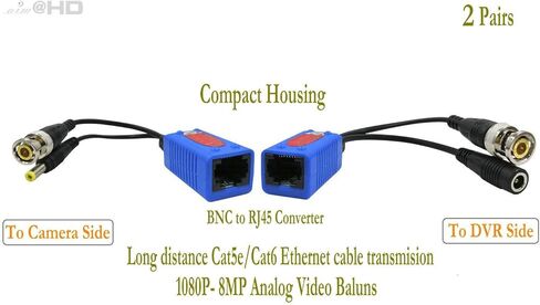 زوجان من BNC إلى RJ45 Baluns للفيديو السلبي مع الطاقة لـ 1080P - 8MP ترقية CCTV لأمن المنزل كاميرا مراقبة Cat5e نظام نقل طاقة الفيديو in Kuwait