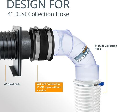 POWERTEC 70364 4 Inch OD 90 Degree Elbow for 4 Inch Dust Collection Hose Connector (Clear), 1 Pack in Saudi Arabia