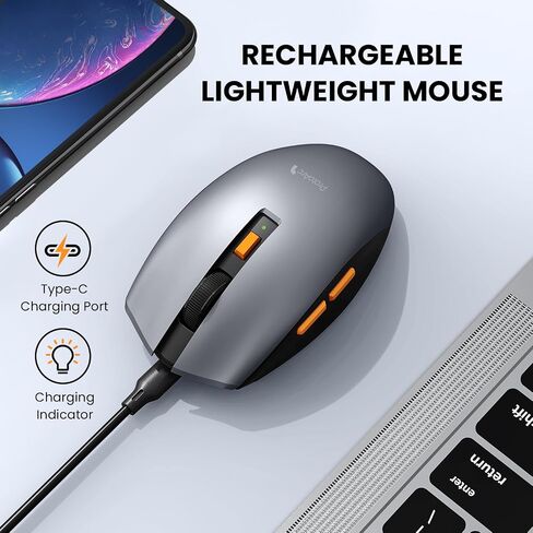 ماوس ProtoArc Solight لاسلكي بلوتوث، 55 جرام ماوس لاسلكي خفيف الوزن، 2.4 جيجا ماوس لاسلكي هادئ قابل لإعادة الشحن مع 3 وصلات للأجهزة، 3 نقطة لكل بوصة قابلة للتعديل، تصميم هيكل عظمي للكمبيوتر الشخصي، Ipad، Mac، Windows in Saudi Arabia
