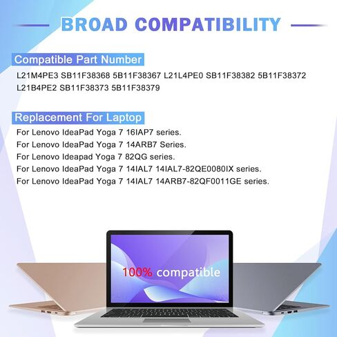 Espacio L21M4PE3 استبدال بطارية الكمبيوتر المحمول Lenovo IdeaPad Yoga 7 14IAL7 14ARB7 16IAP7 82QG Series Notebook SB11F38368 5B11F38367 L21L4PE0 SB11F38382 L21B4PE2 SB11F38373 5B11F38379 71Wh 4623mAh in Kuwait