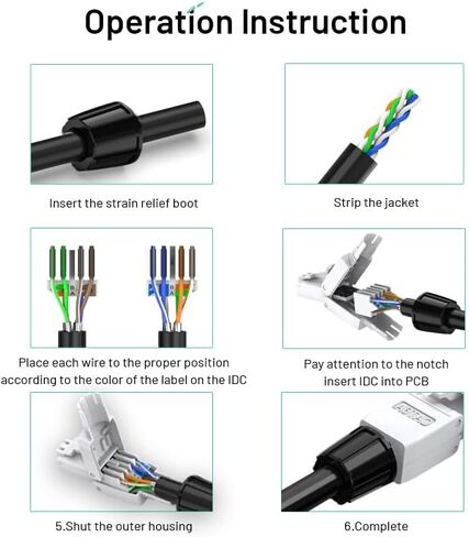 موصل Cat6A Cat6 RJ45 بدون أدوات، قابس وحدات إنهاء المجال UTP Cat 6a لكابل إيثرنت غير محمي 23-26 AWG، 6 عبوات in Saudi Arabia