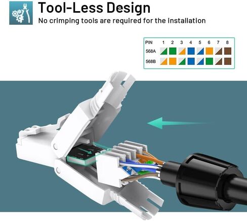 موصل Cat6A Cat6 RJ45 بدون أدوات، قابس وحدات إنهاء المجال UTP Cat 6a لكابل إيثرنت غير محمي 23-26 AWG، 6 عبوات in Kuwait