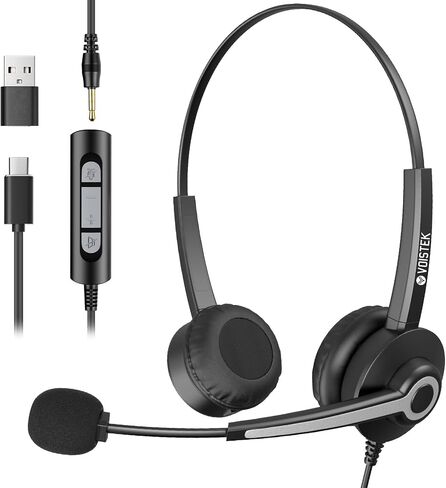 USB 3.5mm Headset with Microphone, Headphone Mic with Noise Cancelling Computer PC Laptop Headsets Over-Ear Wired 3.5mm-C Jack Headphones for Call Center Office Skype(682-Dual) in Kuwait