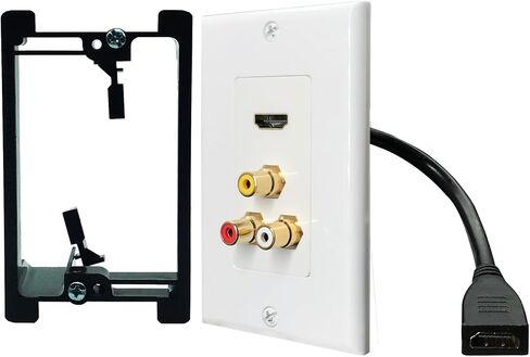 لوحة حائط HDMI، HDMI 2.0، لوحة حائط RCA مع دعامة تثبيت ذات جهد منخفض، Yomyrayhu، لوحة حائط HDMI Pigtail RCA، أبيض in Saudi Arabia