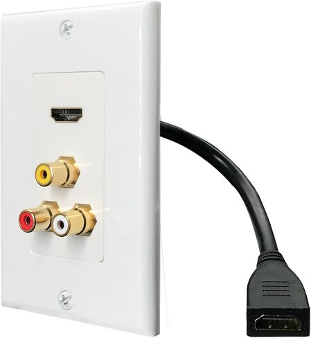 لوحة حائط HDMI، HDMI 2.0، لوحة حائط RCA مع دعامة تثبيت ذات جهد منخفض، Yomyrayhu، لوحة حائط HDMI Pigtail RCA، أبيض in Saudi Arabia