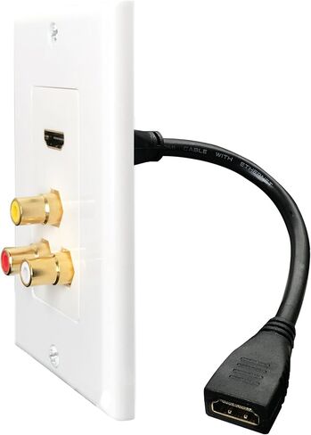 لوحة حائط HDMI، HDMI 2.0، لوحة حائط RCA مع دعامة تثبيت ذات جهد منخفض، Yomyrayhu، لوحة حائط HDMI Pigtail RCA، أبيض in Saudi Arabia