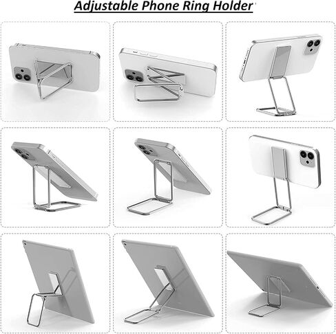 Ring Holder Finger Kickstand Foldable Adjustable Compatible with Mobile Devices from 4-7 Inches, 360° Rotatable with Magnetic Car Mount, Silver in Saudi Arabia