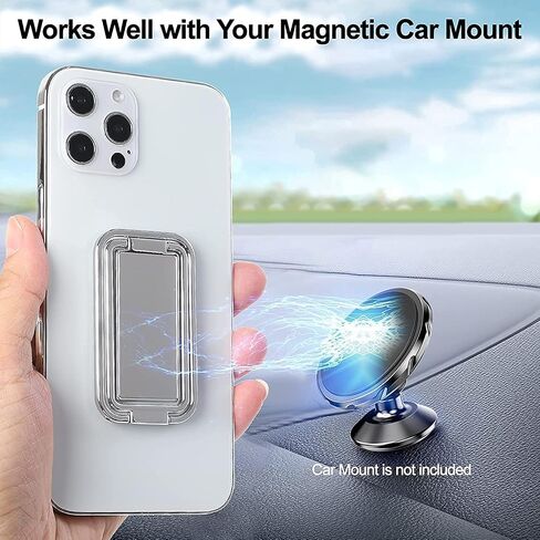 Ring Holder Finger Kickstand Foldable Adjustable Compatible with Mobile Devices from 4-7 Inches, 360° Rotatable with Magnetic Car Mount, Silver in Saudi Arabia