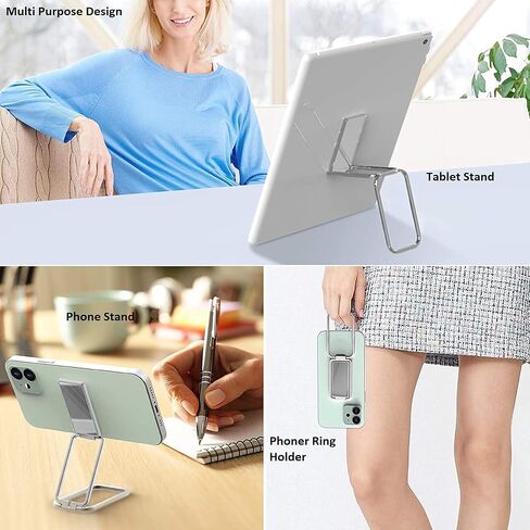 Ring Holder Finger Kickstand Foldable Adjustable Compatible with Mobile Devices from 4-7 Inches, 360° Rotatable with Magnetic Car Mount, Silver in Saudi Arabia
