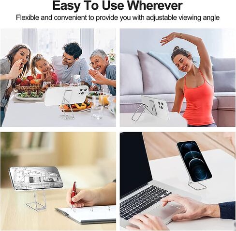 Ring Holder Finger Kickstand Foldable Adjustable Compatible with Mobile Devices from 4-7 Inches, 360° Rotatable with Magnetic Car Mount, Silver in Saudi Arabia
