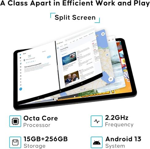 تابلت DOOGEE T30 PRO، تابلت 11 بوصة 2.5K Android 13، 15 جيجابايت + 256 جيجابايت Helio G99 ثماني النواة للألعاب، 8580 مللي أمبير، مكبرات صوت رباعية عالية الدقة، كاميرا 20 ميجابكسل، إضاءة زرقاء منخفضة TÜV، شاشة مقسمة - بلوتوث وواي فاي أسود in Saudi Arabia