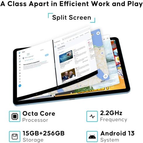 تابلت DOOGEE T30 PRO، تابلت 11 بوصة 2.5K Android 13، 15 جيجابايت + 256 جيجابايت Helio G99 ثماني النواة للألعاب، 8580 مللي أمبير، مكبرات صوت رباعية عالية الدقة، كاميرا 20 ميجابكسل، إضاءة زرقاء منخفضة TÜV، شاشة مقسمة - بلوتوث وواي فاي أسود in Saudi Arabia