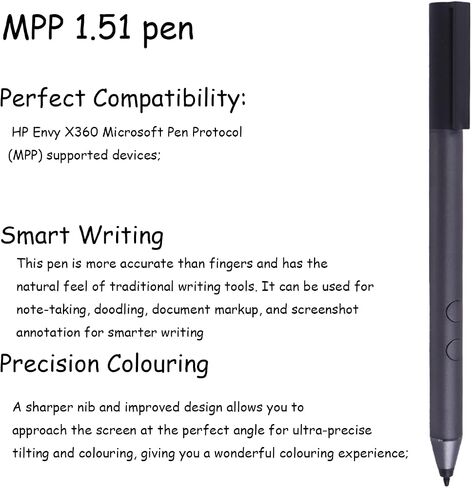 قلم MPP 1.51 لقلم HP MPP 1.51 متوافق مع قلم HP Spectre X360/Envy X360/Pavilion X360 2 في 1 (أسود) in Saudi Arabia