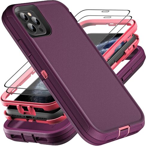 for iPhone 11 Pro Max Case, Military Grade 3 in 1 Heavy Duty Shockproof/Drop Proof/Dust Proof Case with 2Pcs Tempered Glass Screen Protector (Aqua Blue/Pink) in Saudi Arabia
