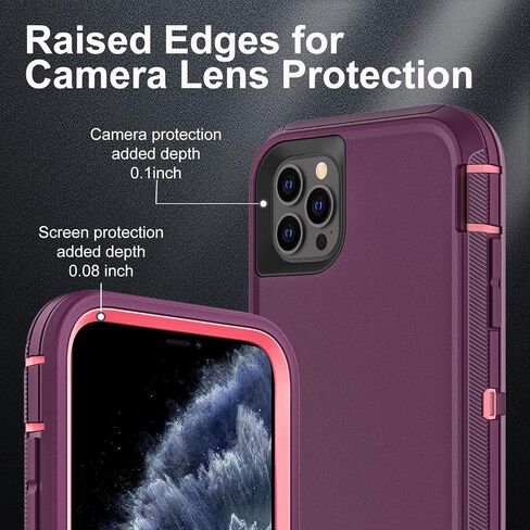 for iPhone 11 Pro Max Case, Military Grade 3 in 1 Heavy Duty Shockproof/Drop Proof/Dust Proof Case with 2Pcs Tempered Glass Screen Protector (Aqua Blue/Pink) in Saudi Arabia
