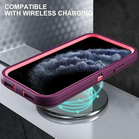 for iPhone 11 Pro Max Case, Military Grade 3 in 1 Heavy Duty Shockproof/Drop Proof/Dust Proof Case with 2Pcs Tempered Glass Screen Protector (Aqua Blue/Pink) in Saudi Arabia