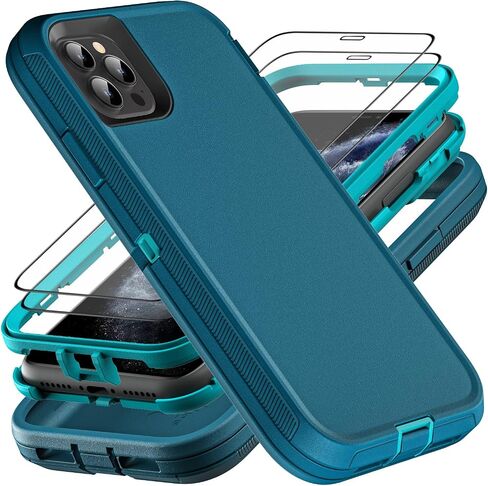 for iPhone 11 Pro Max Case, Military Grade 3 in 1 Heavy Duty Shockproof/Drop Proof/Dust Proof Case with 2Pcs Tempered Glass Screen Protector (Aqua Blue/Pink) in Saudi Arabia