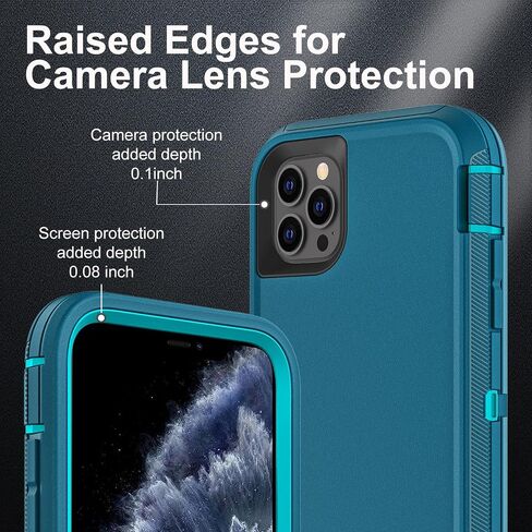 for iPhone 11 Pro Max Case, Military Grade 3 in 1 Heavy Duty Shockproof/Drop Proof/Dust Proof Case with 2Pcs Tempered Glass Screen Protector (Aqua Blue/Pink) in Saudi Arabia