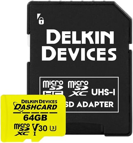 Delkin 64GB Micro SD Card UHS-I (U3/V30) microSDXC with adapter | DASHCARD Ultra-High Speed Class 10 Micro SD Card for Dash Cam, Security Camera, GoPro, Wyze Camera, Digital Camera in Kuwait